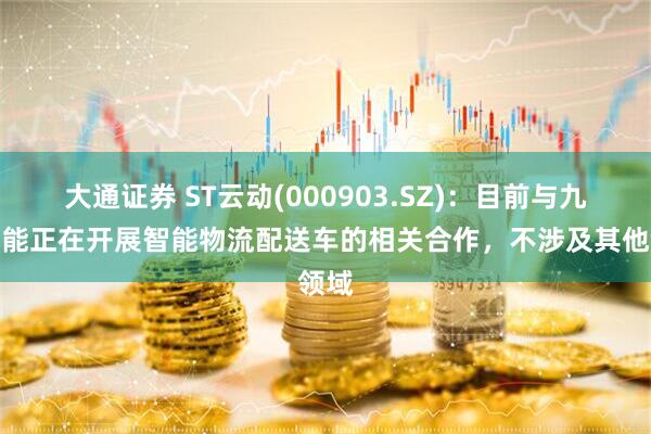 大通证券 ST云动(000903.SZ)：目前与九识智能正在开展智能物流配送车的相关合作，不涉及其他领域